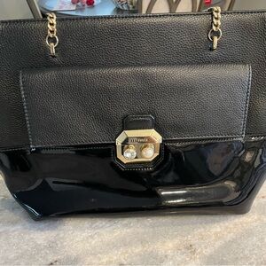 Black Leather and Patent Tote Bag